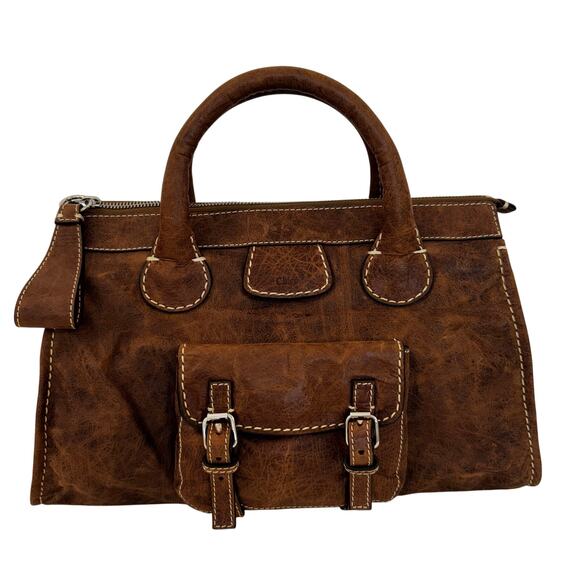 Chloe Edith Brown Top Handle Leather Tote Bag Made in Italy - Picture 1 of 9